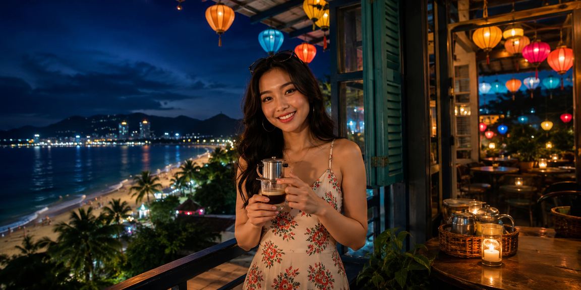 Người dùng Nha Trang xem kèo thể thao qua điện thoại bên ly cà phê